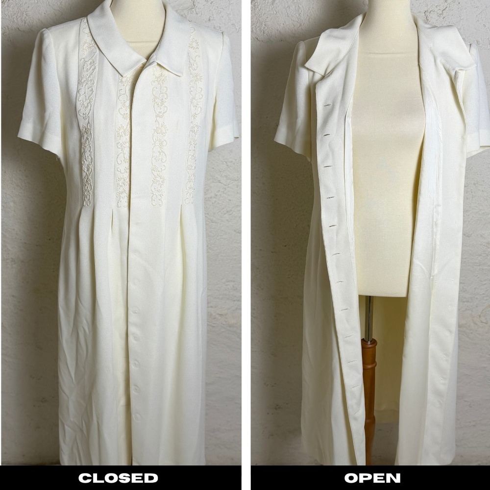 VTG Cynthia Howie Embroidered Open Front Duster Cardigan Size 12 Regency Trench